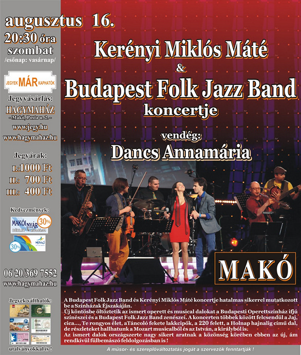 Kerényi Miklós Máté - Budapest Folk Jazz Band koncertje Makón - Jegyek